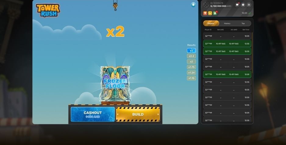 Tower Rush Bonusmodus Frozen Floor mit x2 Multiplikator